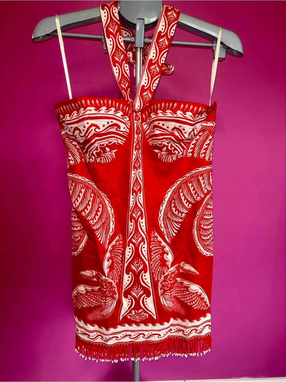 Farm Rio ladies red & white majestic coconut tree mini halter dress NWT! - Picture 4 of 10
